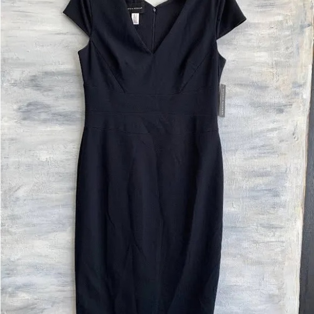 NWT Donna Morgan Women's Cap Sleeve Stretch Crepe Sheath Elegant Blue Dress 14